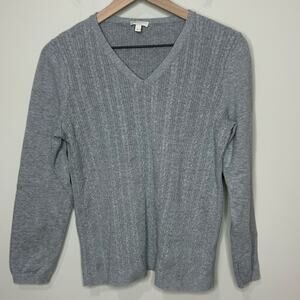 Talbots Outlet Gray Pullover Sweater Size L Cable Knit EUC Long Sleeves V Neck
